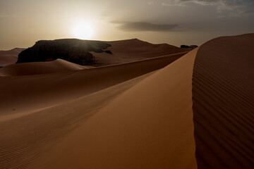 Sahara desert, sand, dunes and rocks in Algeria. Surrounding of Djanet. Place of Sahara named Moul...