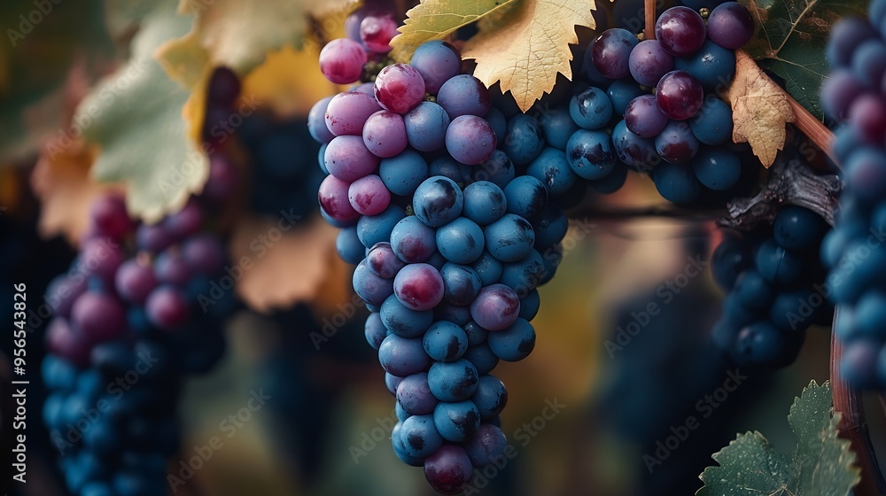 Poster fresh grape harvest for wine rustic style : generative ai