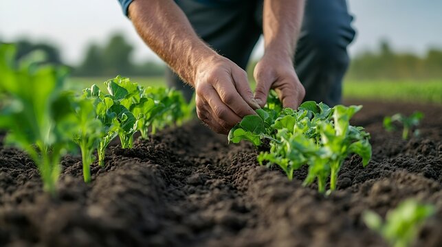 Farmer checking the quality of the sugar beets : Generative AI