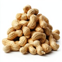 A pile of peanuts in their shells, isolated on a white background.