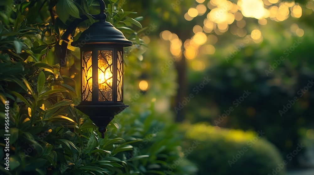 Poster elegant garden lantern enhancing your outdoor ambiance with decorative illumination creating a seren