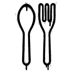 Spray Painted Graffiti Spoon and fork icon isolated on white background.