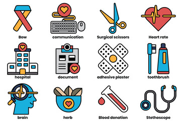 Set of collection of illustrations in the concept of medical objects
