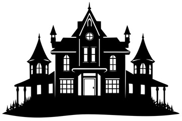 Fototapeta premium A silhouette haunted Halloween house with spooky trees