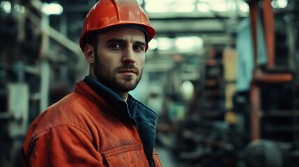 Portrait of manual worker standing industry operating : Generative AI