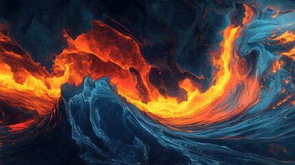 Fototapeta premium Abstract representation of flowing lava and ocean