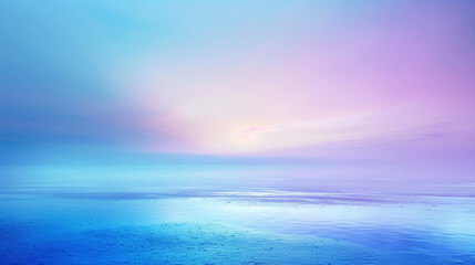 Fototapeta premium Serene Landscape with Gradient Sky Transitioning from Soft Pink to Light Blue Above Calm Water for Peaceful Nature Themes.