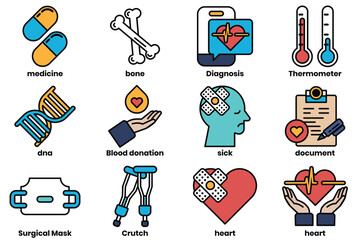 Set of collection of illustrations in the concept of medical objects