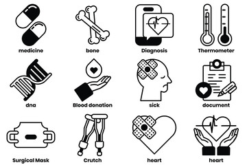 Set of collection of illustrations in the concept of medical objects