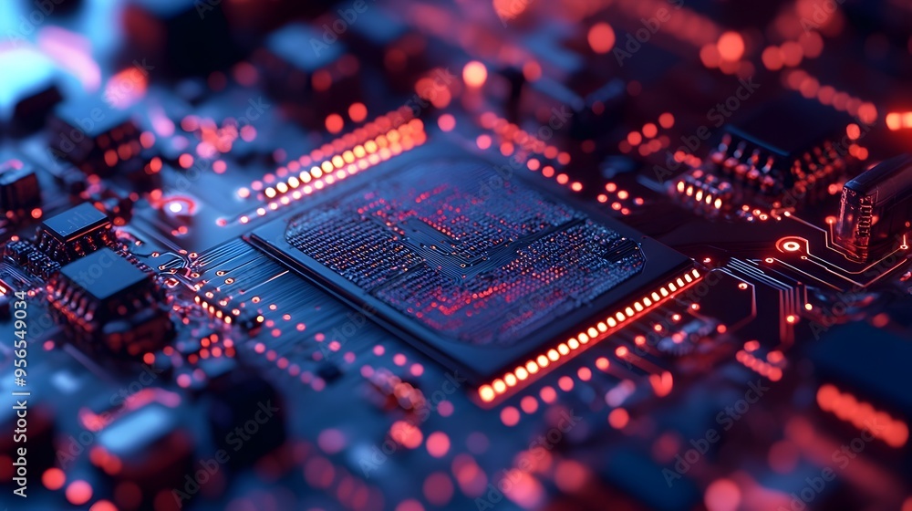 Poster captivating macro photography showcasing the intricate electronic connections and components of a hi