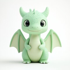 Fototapeta premium Cute Pastel Green Dragon Illustration: Minimalist, Playful Design