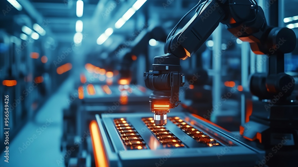 Poster Industry 40 Ai Smart industry of digital factory industrial revolution Engineer control robotics automatic arms machine with monitoring Ai system software Digital manufacturing operati : Generative AI