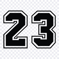 Sketch numbers for cutting or print.
Sport jersey number 23 vector black color template isolated.