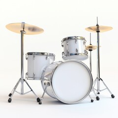 Cute 3D Pastel Silver Drum Set - Minimalist Design on White Background