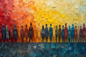 A vibrant paper cut-out style illustration showcasing a diverse crowd, ideal for business events, teamwork themes, or community engagement promotions, with copy space.