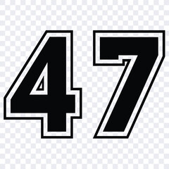 Sketch numbers for cutting or print.
Sport jersey number 47 vector black color template isolated.