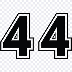 Fototapeta premium Sketch numbers for cutting or print. Sport jersey number 44 vector black color template isolated.