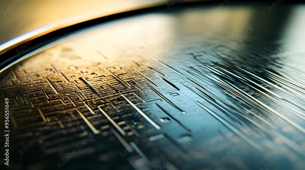Poster mesmerizing macro photography showcasing the intricate etching process of a silicon wafer revealing 