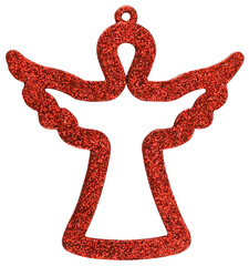 Red Christmas Tree toy angel in sequins isolated on a transparent background.