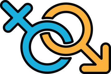 A blue and orange symbol of a man and woman