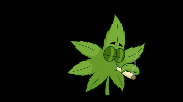 Marijuana Leaf Cartoon Character Smoking A Joint. 4K Animation Video Motion Graphics Without Background