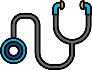 A blue and black stethoscope with a white background