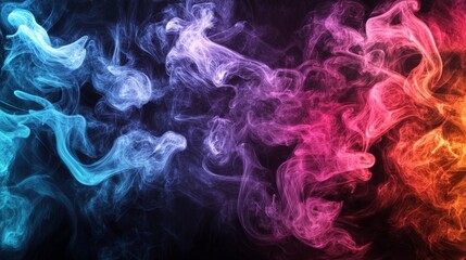 Obraz premium Artistic smoke effects blend with vibrant colors on a black canvas, forming a visually captivating and abstract composition