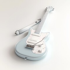 Cute 3D Pastel Guitar with Silver Details - Whimsical Illustration