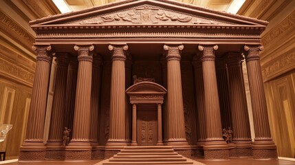 Obraz premium Envision a chocolate temple, with tall columns, detailed friezes, and a grand entrance all made from chocolate.