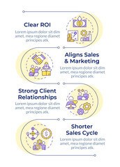 Account-based marketing benefits infographic vertical sequence. Revenue, business. Visualization infochart with 4 steps. Circles workflow. Montserrat SemiBold, Lato Regular fonts used