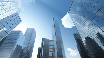 Tall Glass Skyscrapers Reflecting A Clear Blue Sky
