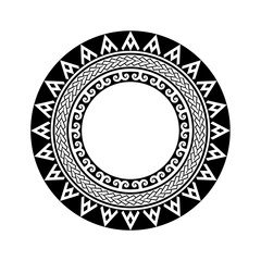 Polynesian tribal tattoo design round border. Tribal design ethnic Maori circle band. Tattoo circle band bracelet. Fabric seamless isolated hawaiian circle pattern on white background.