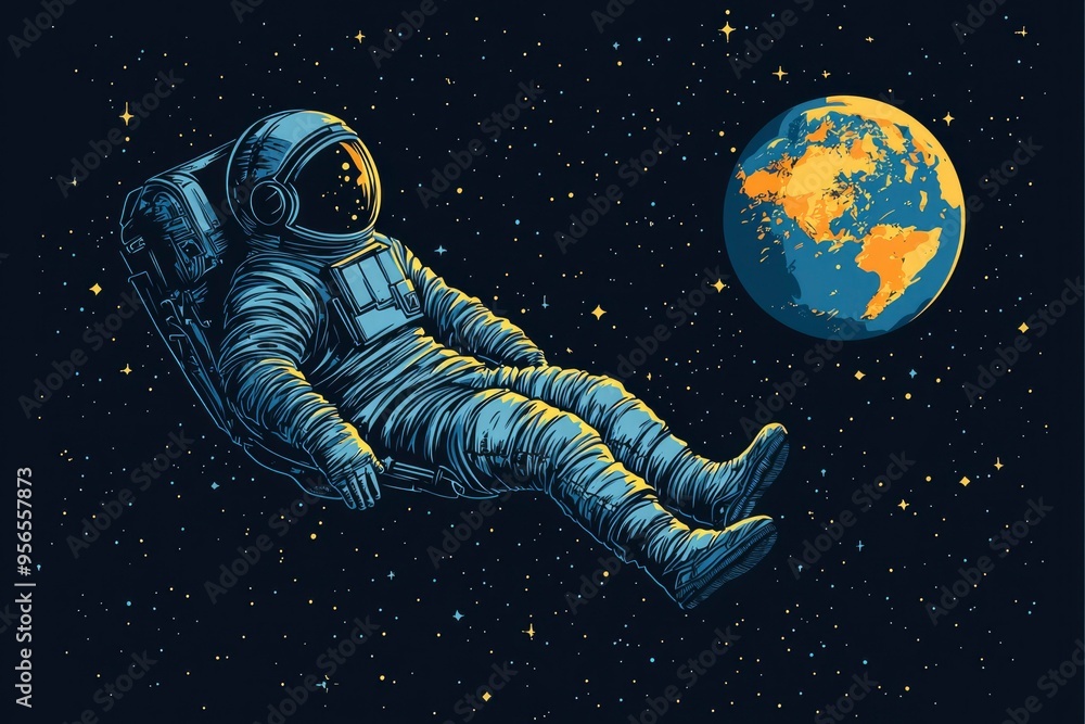 Poster an astronaut floating in space with earth in the distance
