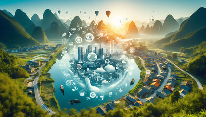 Fantasy Earth Landscape with Sun