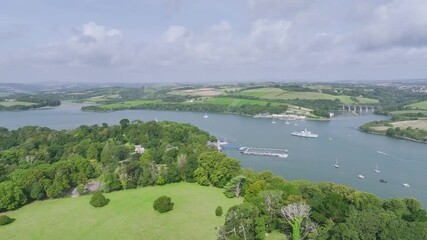 Antony House from a drone, Woodland Garden and Woodland Walk, Torpoint, Cornwall, England