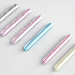 Obraz premium Cute 3D Rainstick Set in Pastel Silver - Minimalist Design on White Background