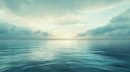 Obraz premium tranquil morning sky over a calm, reflective ocean, the gentle waves and soft light creating a serene and inviting seascape perfect for relaxation