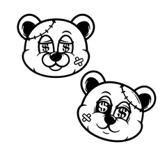 Money Bear | Money Sign | Stitch Teddy | Teddy w/USD | USD Eyes | 2 Bear Head | Rich Bear | Millionaire Bear | Original Illustration | Vector and Clipart | Cutfile and Stencil