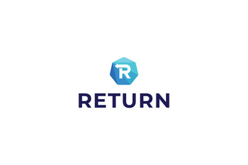 Letter R modern hexagonal return back arrow logo