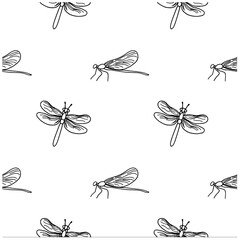 Dragonfly. Vector illustration. Monochrome seamless pattern. Dragonfly spot ornament. Predatory flying insect for background, packaging, textile, wallpaper   © Ekaterina