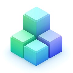 Fototapeta premium 3D isometric abstract shapes in a green-blue gradient, creating a modern design aesthetic.