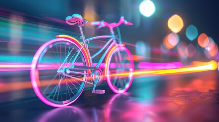 Fototapeta premium A playful and creative composition of multiple bicycles with colorful lights, leaving a mesmerizing display of light trails.