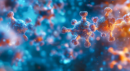 An abstract visual of antibodies neutralizing harmful pathogens. 