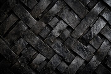 Dark stone texture with woven pattern. Abstract geometric background for interior design. Modern architecture and construction concept. Wallpaper or banner template with copy space