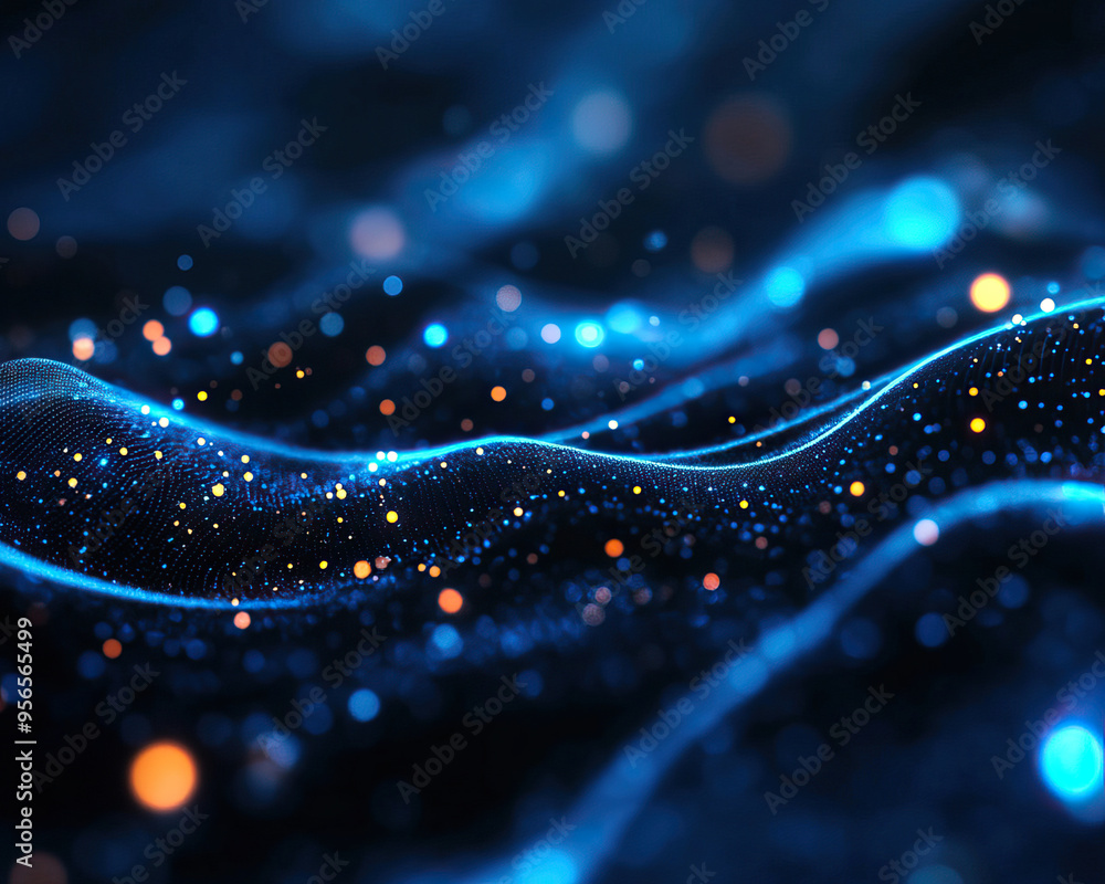 Aufkleber a mesmerizing abstract image featuring glowing blue waves and sparkling particles, creating a dreamy