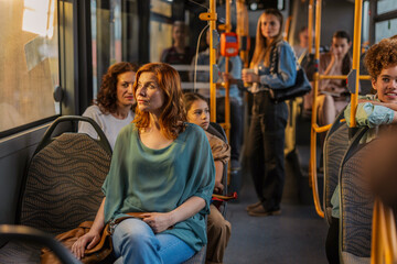 Diverse Group of Passengers Traveling on a City Bus