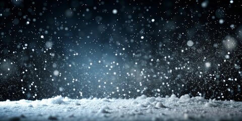 Obraz premium Snow falling gently on a black background, winter, cold, weather, overlay, holiday, Christmas, snowy, dark