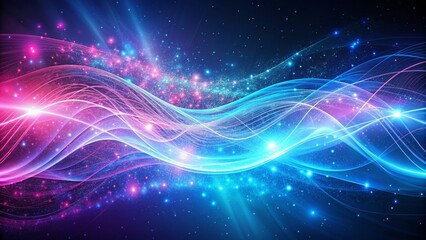 Abstract visualization of cosmic energy waves in blue and pink, representing the flow of the galaxy and technology, cosmic