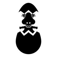Dinosaur cute dino baby pretty hatch from egg cracked eggshell icon black color vector illustration image flat style