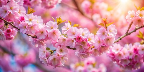 Naklejka premium Close up image of a beautiful cherry blossom tree in full bloom, cherry blossom, tree, nature, pink, flowers, spring, bloom